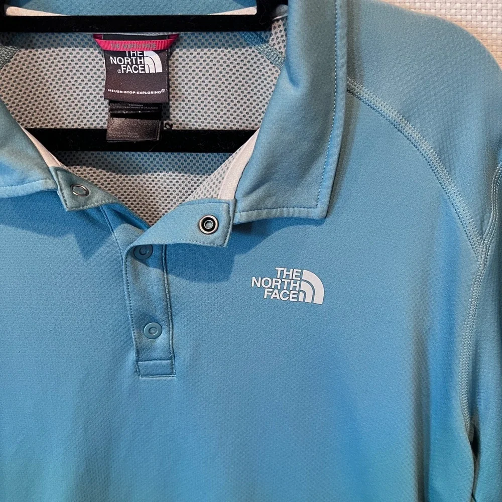 The‎ North Face Blue Short Sleeve Snap Neck Mesh Performance Polo Shirt M READ